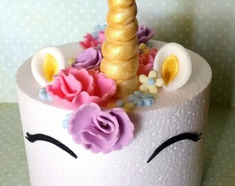 Unicorn Cake Fondant Easy Assemble Horn, Ears, Eyes, Mane and Decorations