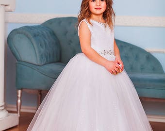 White Flower Girl Dress • Holy Communion Dress • Wedding Party Girl Dress • Princess Dress • Fairy Princess Gown • Toddler Dress