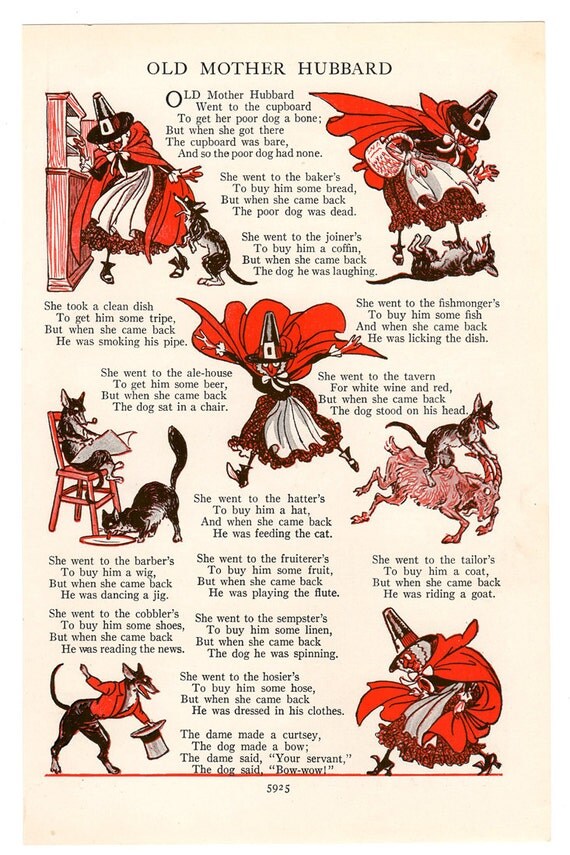 Old Mother Hubbard Art Print 1926 English Nursery Rhyme Mother