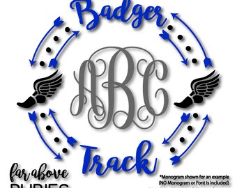 Badger Track Monogram Wreath (monogram NOT included) arrows track shoe - SVG, DXF, png, jpg digital cut file for Silhouette or Cricut