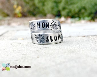 Non Stop Ring, Alexander Hamilton Inspired Ring, Hamilton Jewelry, Hand Stamped Wrap Ring, Musical Jewelry, Quote Ring, Peacock Quill