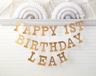Glitter Custom Banner Birthday - 5 inch Tall Letters - Happy First Birthday Banner 1st Birthday Party Decor Glitter Happy Birthday Name Sign