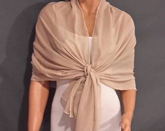 Chiffon pull thru wrap wedding shawl scarf sheer cover up long evening shrug prom stole bridal CW201 AVL in champagne and 6 other colors
