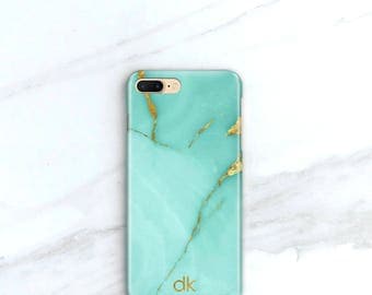 Personalized Phone Case, iPhone 7, Plus Aqua Marble iPhone 6S Case, Marble Turquoise and Gold, iPhone 6S Plus Case, SE, 5S, Samsung Galaxy