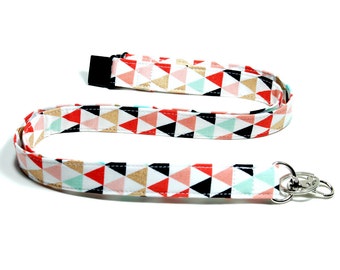 Tribal Triangles Fabric Lanyard Options of Drop Length Breakaway Lanyard Single or Double Breakaway Detachable Lanyard or Key Fob Wristlet.
