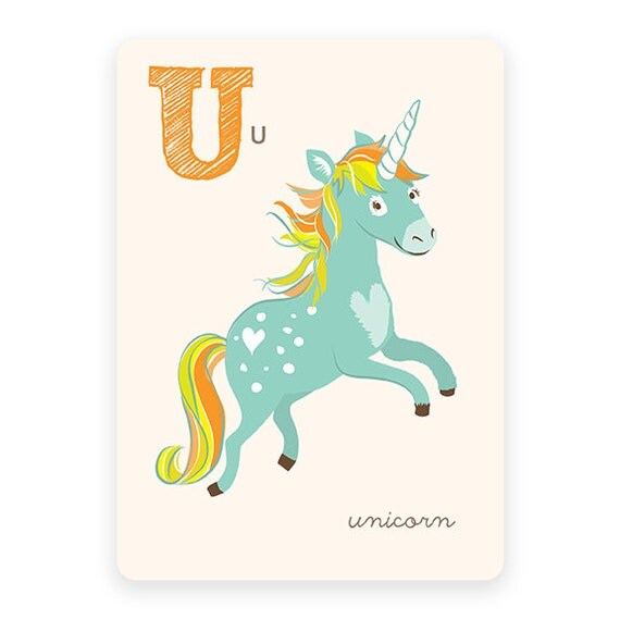 ABC card U is for Unicorn ABC wall art alphabet flash