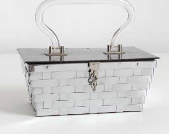 1950s vintage Dorset Rex metal basket weave + lucite purse * AC098