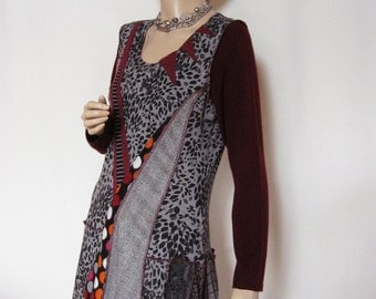 Size Large Grey Maroon Dress