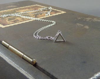 Trinity. Tiny Silver Triangle Necklace. 16k white gold plated. modern. delicate. whimsical. simple. minimal. geometric. layering.