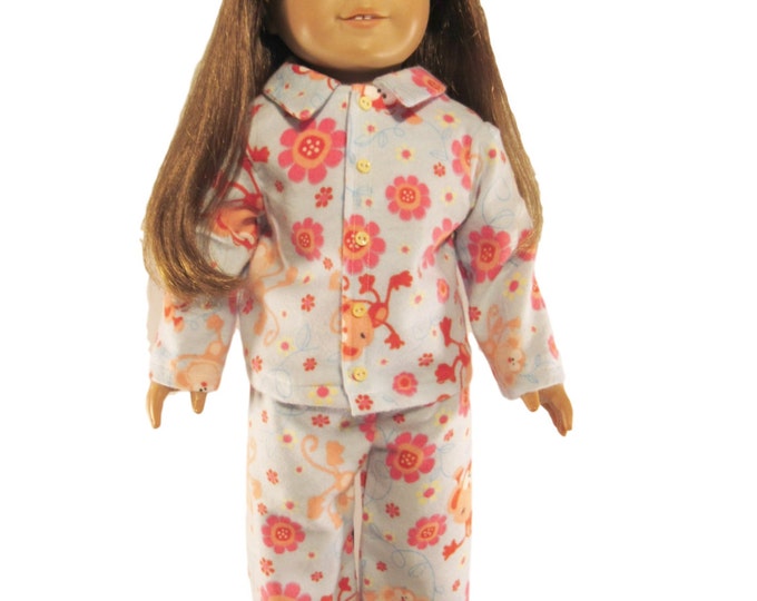 Blue funny monkey flannel doll pajamas fits 18 inch dolls