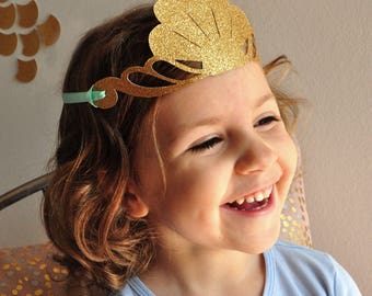Mermaid Crown. Mermaid Party Favor. Handcrafted in 2-3 Business Days. Glitter Gold Party Crown.