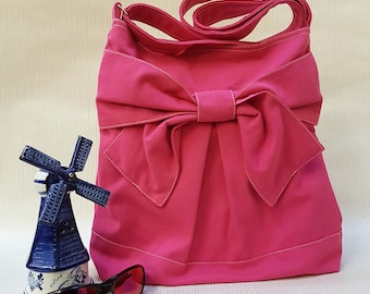 Redridingbow: Everyday Bag, Messenger Crossbody Bag, Shoulder Bag, Diaper Bag, School Bag, Travel Bag,Shopping Bag -Pretty Bow in Pink