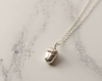 Silver acorn necklace, acorn pendant, woodland jewellery, nature jewellery