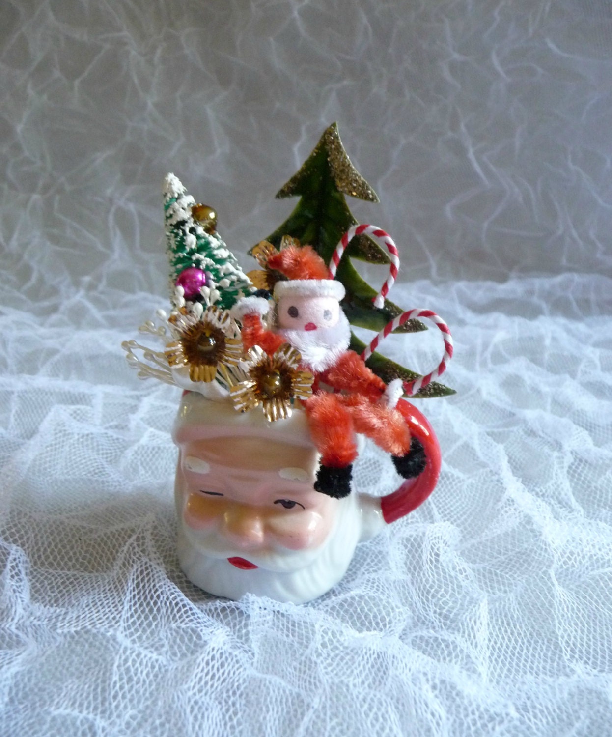 SALE Vintage Santa Mug Christmas Decoration Spun Cotton Santa