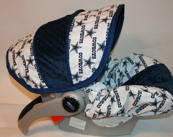 Dallas Cowboys Fabric with Navy Minky - Infant car seat cover - Custom Order always comes with Free Strap Covers