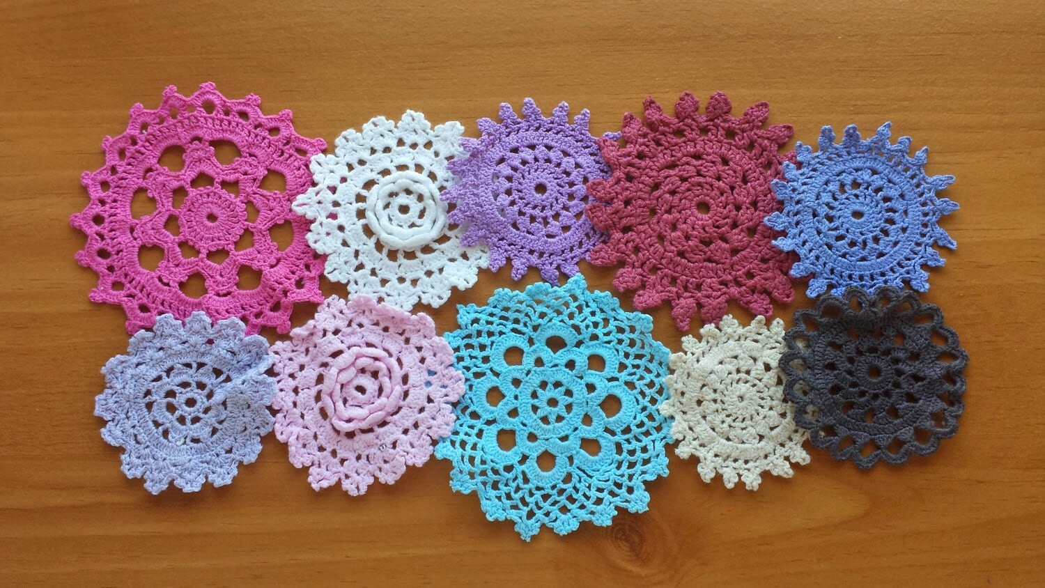 10 Small Colorful Craft Doilies Hand Dyed Vintage Doilies 2