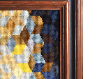 SOLD: Large Vintage Framed Modern Needlepoint