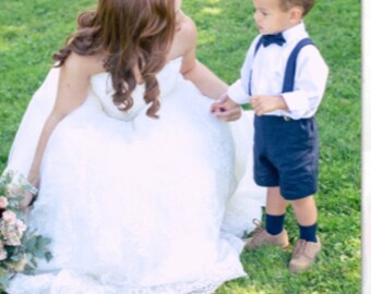 Navy Linen shorts, bow tie and suspenders, Beach Wedding, Ring Bearer Clothing, many colors...3m,6m,9m,12m,18m,2t,3t,4t,5,6,7,8,10,12