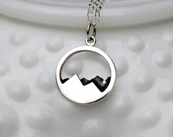 Silver Mountain Necklace - Mountain Range Necklace - Mountain Range Pendant - Mountain Jewelry -Mountain Climbing - Hiking Necklace