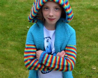 knitting pattern - Rainbow Pony Hoodie cardigan for children