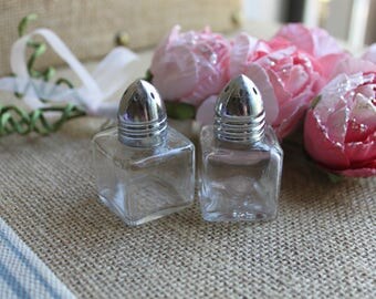 Tiny vintage glass salt & pepper shakers tea party baby shower wedding shabby chic cottage chic