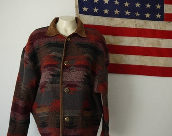 Vintage Southwestern jacket / Wool western jacket / New Mexico jacket / Beige Aztec jacket / Made in D.R Aztec jacket / Foxrun wool coat