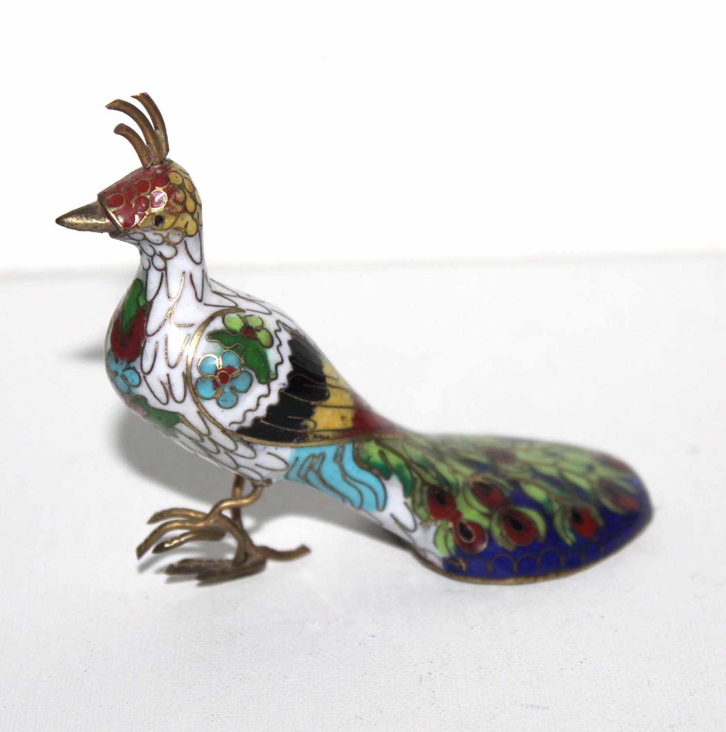 Cloisonne Enamel Peacock Figurine Noble By Lizzylovesvintage 8895