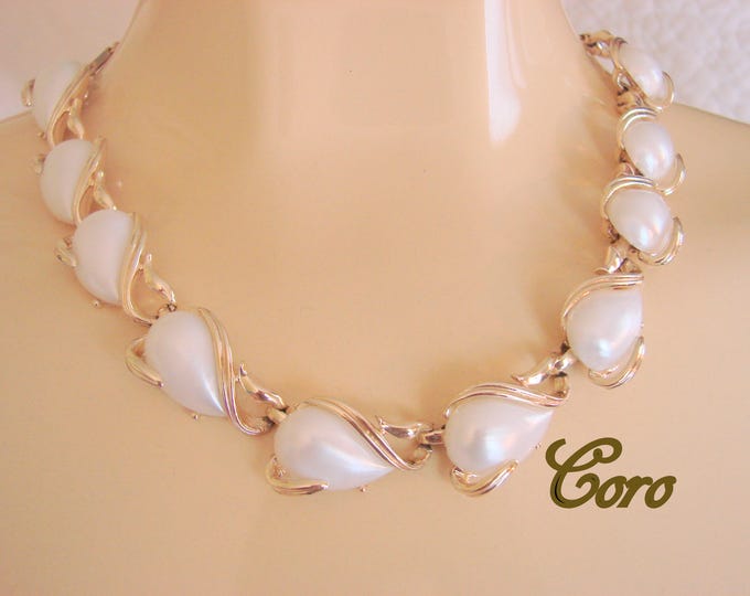Classy Vintage Designer Signed CORO Necklace / Large Faux Cabochon Pearls / Choker / Jewelry / Jewellery