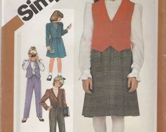 Girls' Jacket, Vest, Skirt & Pants Pattern Simplicity 6090 Size 7 Uncut