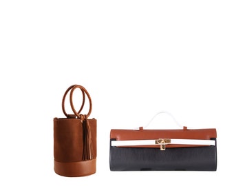 Leather clutch HEDI, ELISA // black brown white (Italian calf skin) - FREE shipping, unique bag