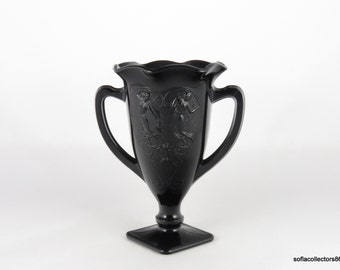 L.E. Smith 433 Dancing Nymphs / Dancing Ladies Loving Cup Black Vase - Vintage 1950s L.E. Smith Glass