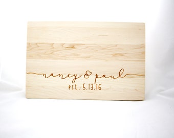 Personalized Couple Cutting Board. Names and Est. Date on Wooden Cutting Board. Custom Wedding Gift. Custom Kitchen. Personalzied Wedding.