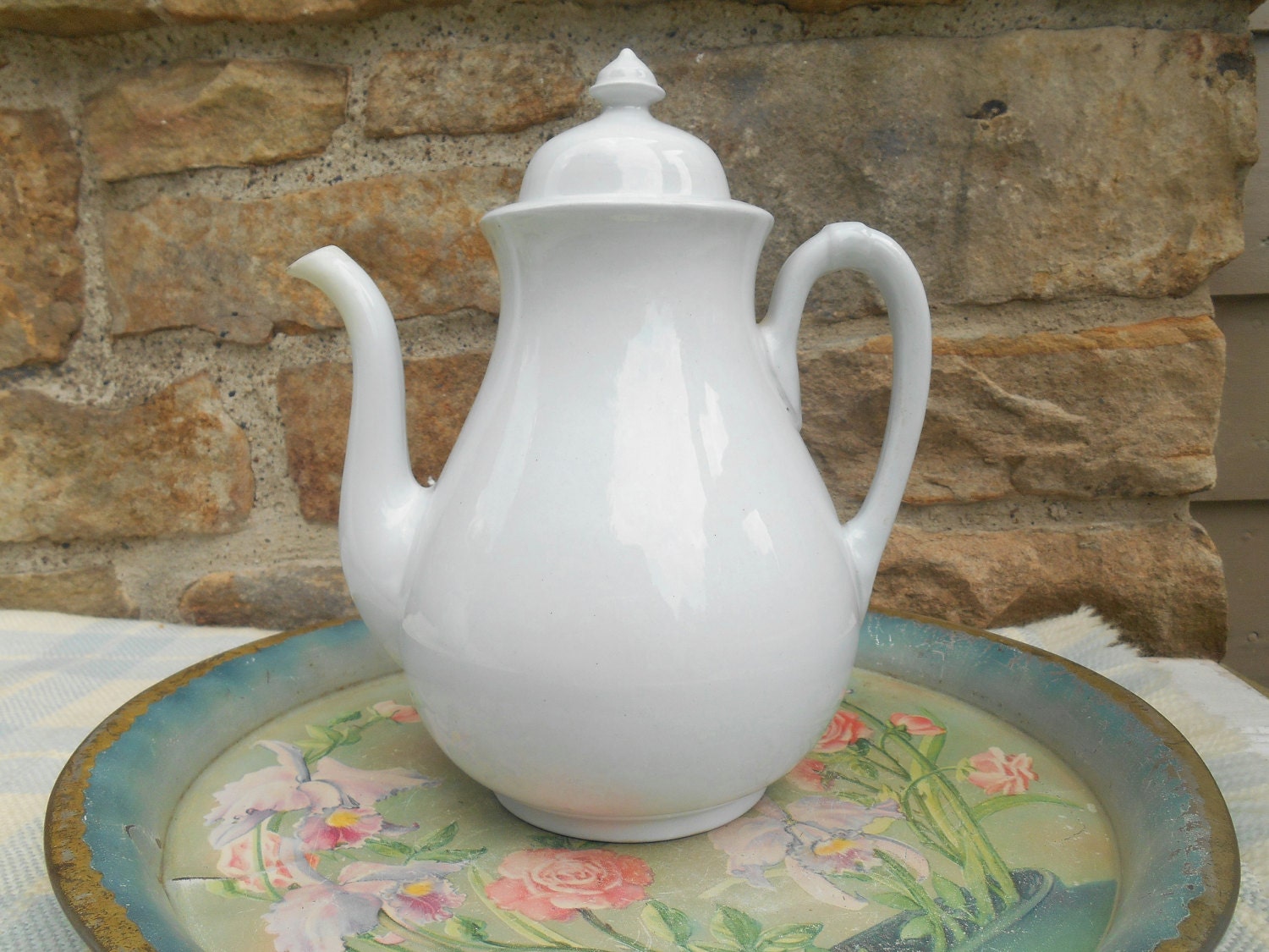 Antique White Ironstone Teapot with Lid English Iron Stone