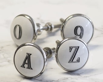 Alphabet Letter & Number Ceramic Cupboard Knobs