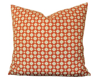 Designer Betwixt Schumacher Pillow Cover, Woven Red and Ivory Geometric Design