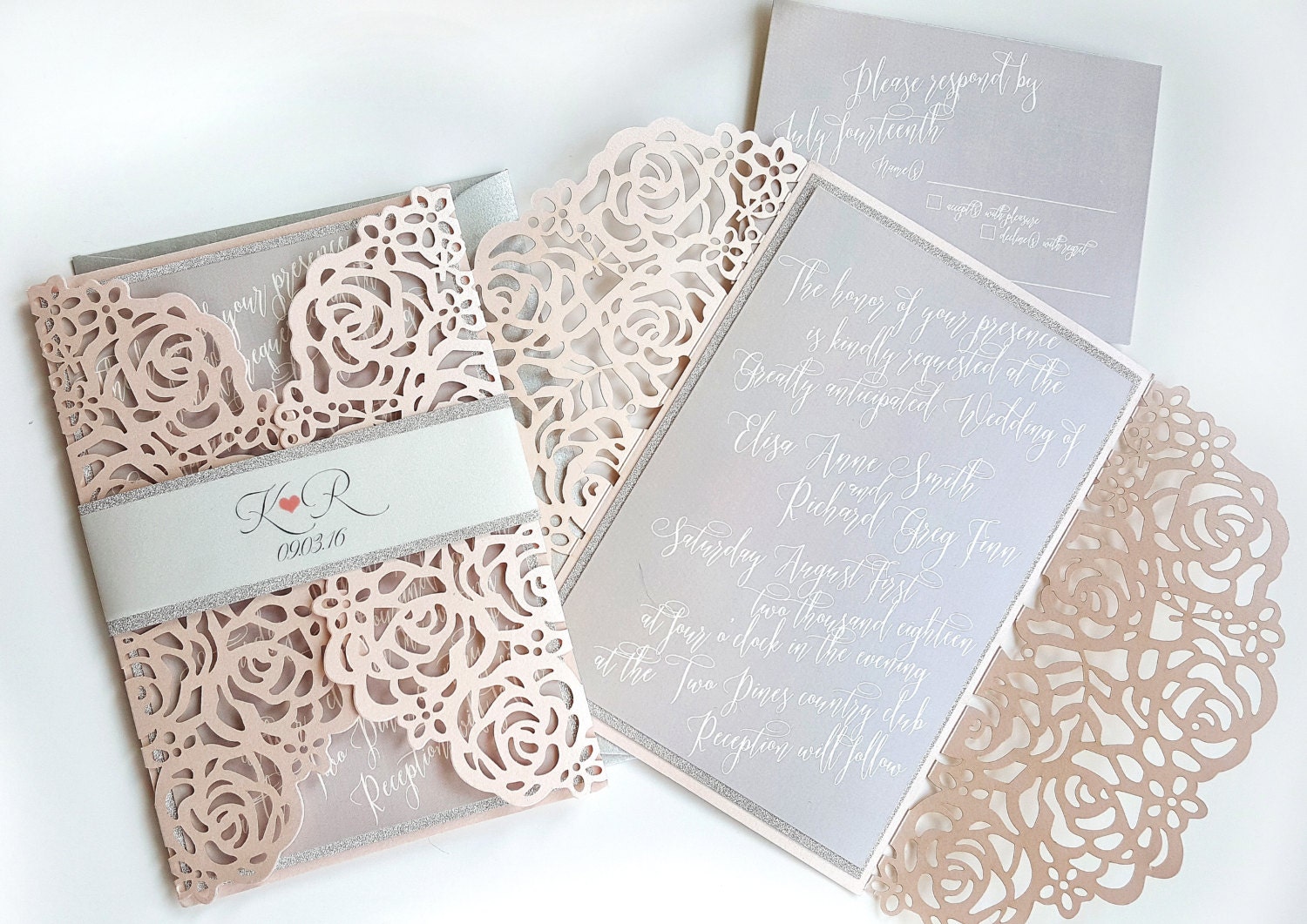 Blush And Silver Wedding Invitations 3