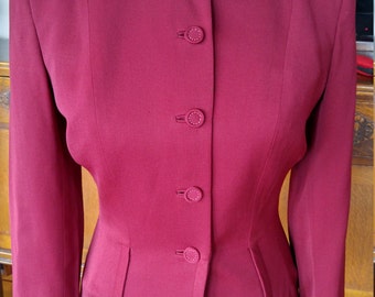 Vintage 1940s cranberry light burgundy fitted jacket, wasp waist, S