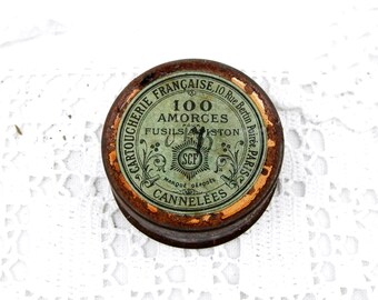 Français ancien petit ronde fusil de chasse fusil cartouche amorce Tin, « Cartoucherie Française » de Paris, maison de rétro, Country Français Decor, minuscules
