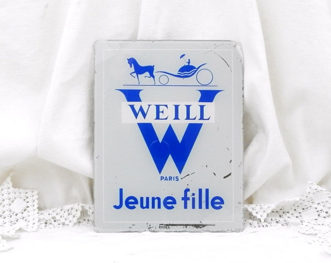 Vintage French Publicity / Advertising / Commercial Weill "Jeune Fille Paris" Glass Sign, Mid Century, Ephemera, Retro, Home, Clothes