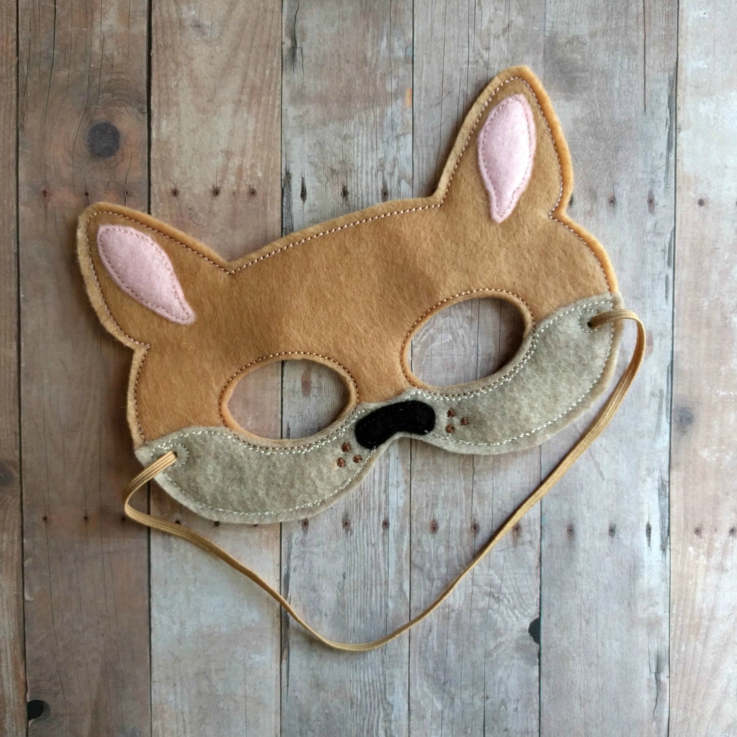 Kangaroo Felt Mask in 2 Sizes Elastic Back Light Brown and