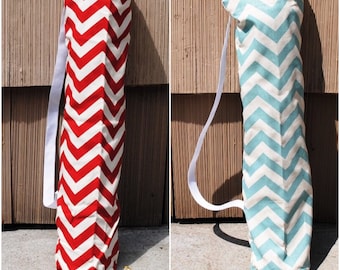 Yoga Mat Tote Bag Chevron Aqua or Red Cotton Twill