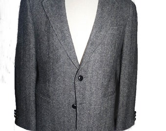 Irish wool Tweed Sportcoat Jacket 38 Short Black gray herringbone