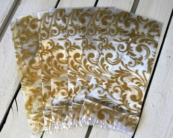 Cellophane Bags 10 Gold Swirl Party Favor Bags Birthday Wedding Bridal Party 50th Wedding Anniversary Supply Gift Sack by picadillymarket
