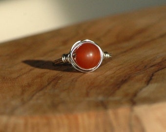 Handmade Carnelian Ring, Wrapped Wire Ring, Sterling Silver, Copper, Stainless Steel Ring, gemstone jewelry gift for her, Arcturus Creations