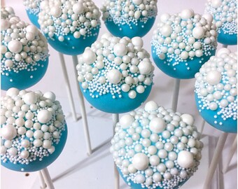 12 Light Blue Bubbles Cake Pops for spa day, rubber duck party, rubber ducky theme, bath, water, Bubble Guppies, first birthday, baby shower