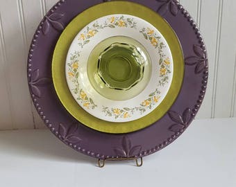 Garden art plate flower garden flower yard art glass flower home decor glass flower upcycled glass vintage glass yard art upcycled plates