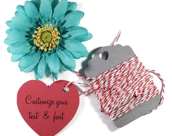 Custom Red Heart Shaped Tags Set of 20 - Heart Bridal Shower Tags - Personalized Wedding Favor Tags - Crimson Heart Tag - Valentine Tag