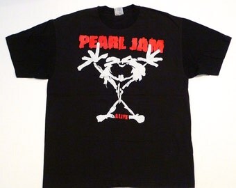 Pearl Jam T Shirt Vintage Band Logo XL Tee Alive Concert Tour Dallas Texas 1992 Lollapalooza Starplex Eddie Vedder Seattle Grunge Stick Man