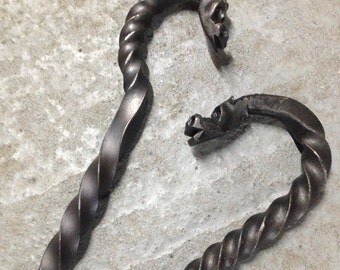 Dragon Head Fire Poker, Fire Tool, Forged Dragons Head, Blacksmith Made Fireplace Tool