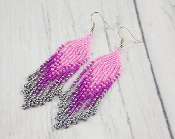 Gift/for/girl gift silver earrings pink earrings pink jewelry wedding earrings hanging earrings beaded american style beaded earrings gift